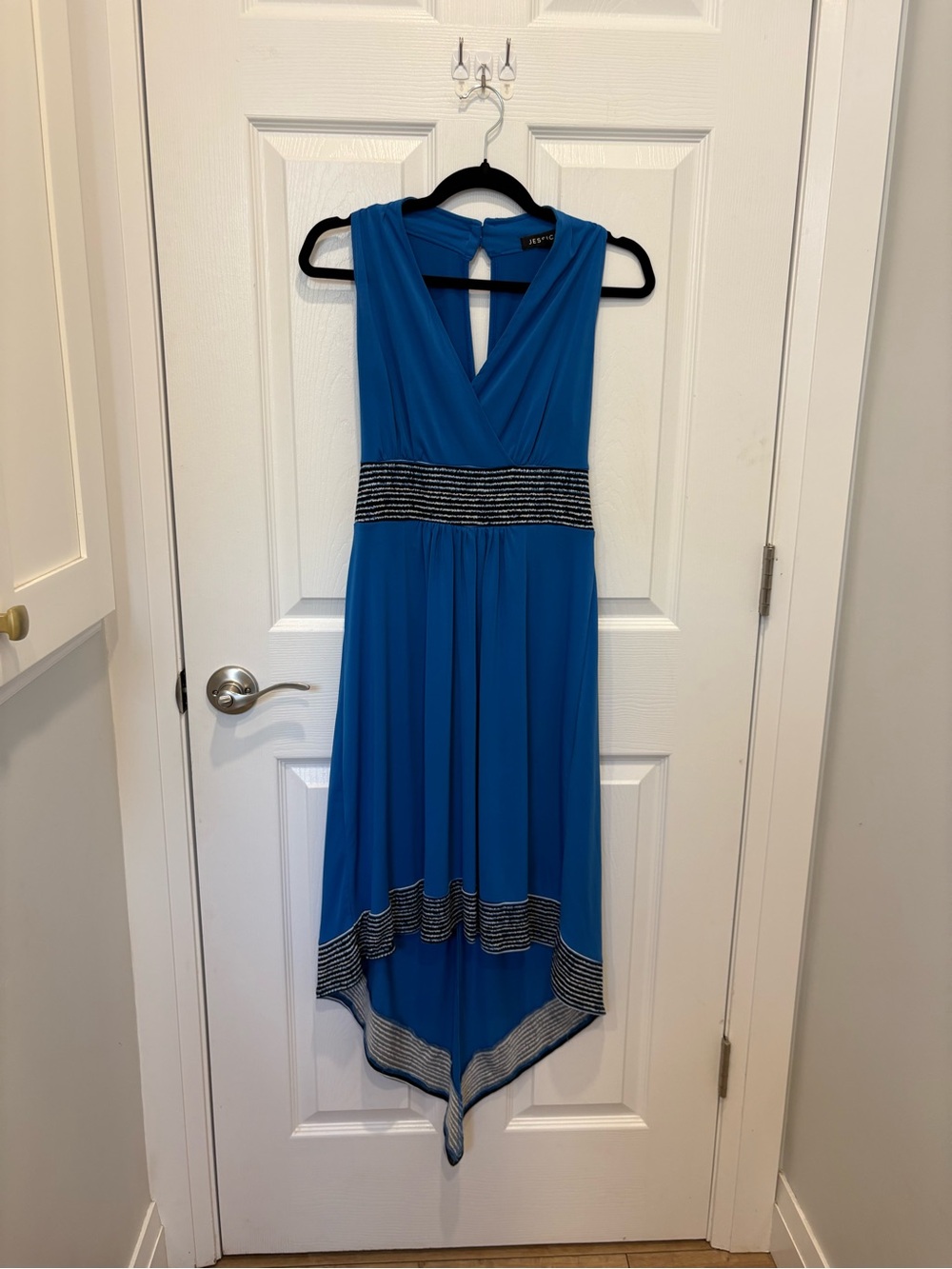 Jessica Blue Sleeveless V-Neck Handkerchief Hem Dress #1265